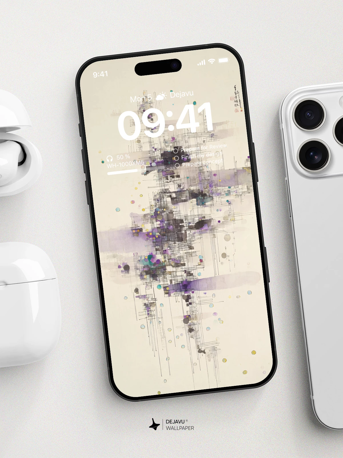 Wu Guanzhong Inspired Abstract Ink Lines Wallpaper 8K