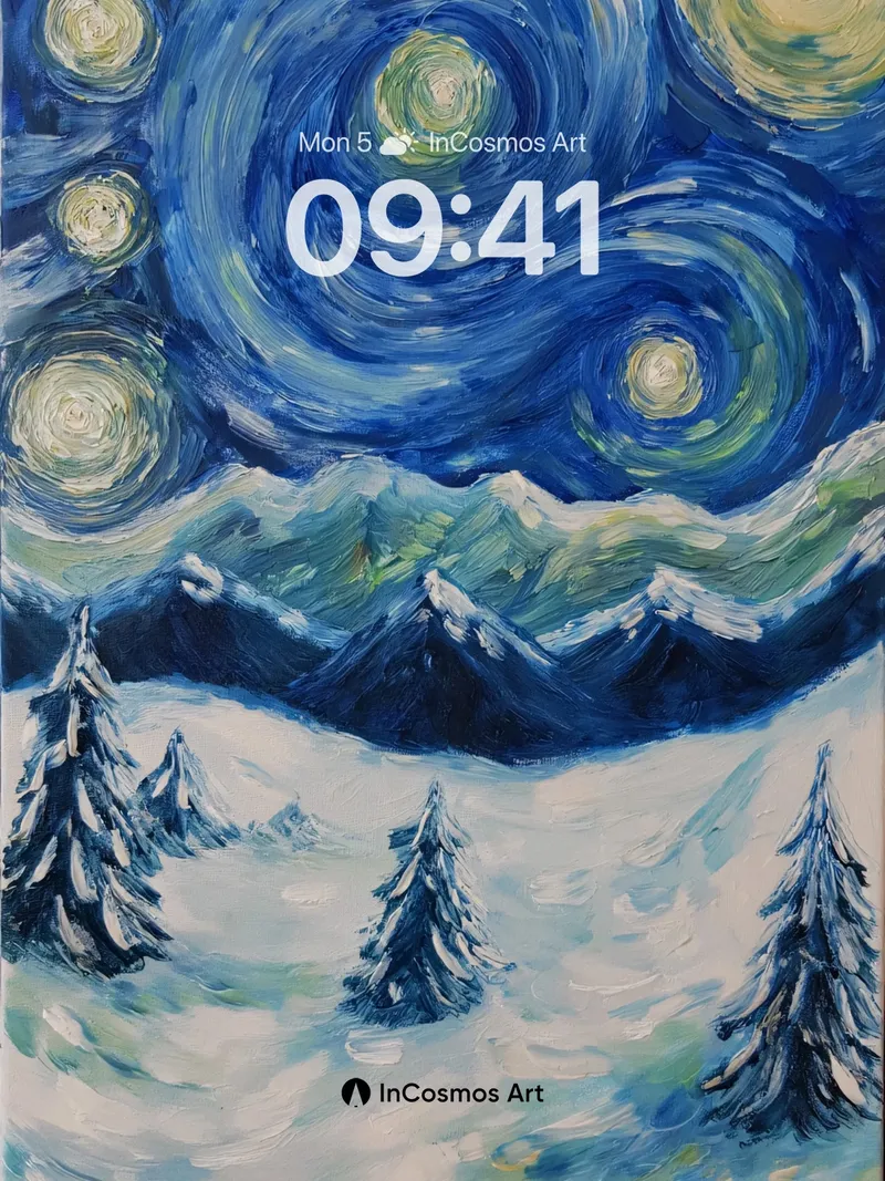 Starry Swirls Wallpaper with Midnight Mountains