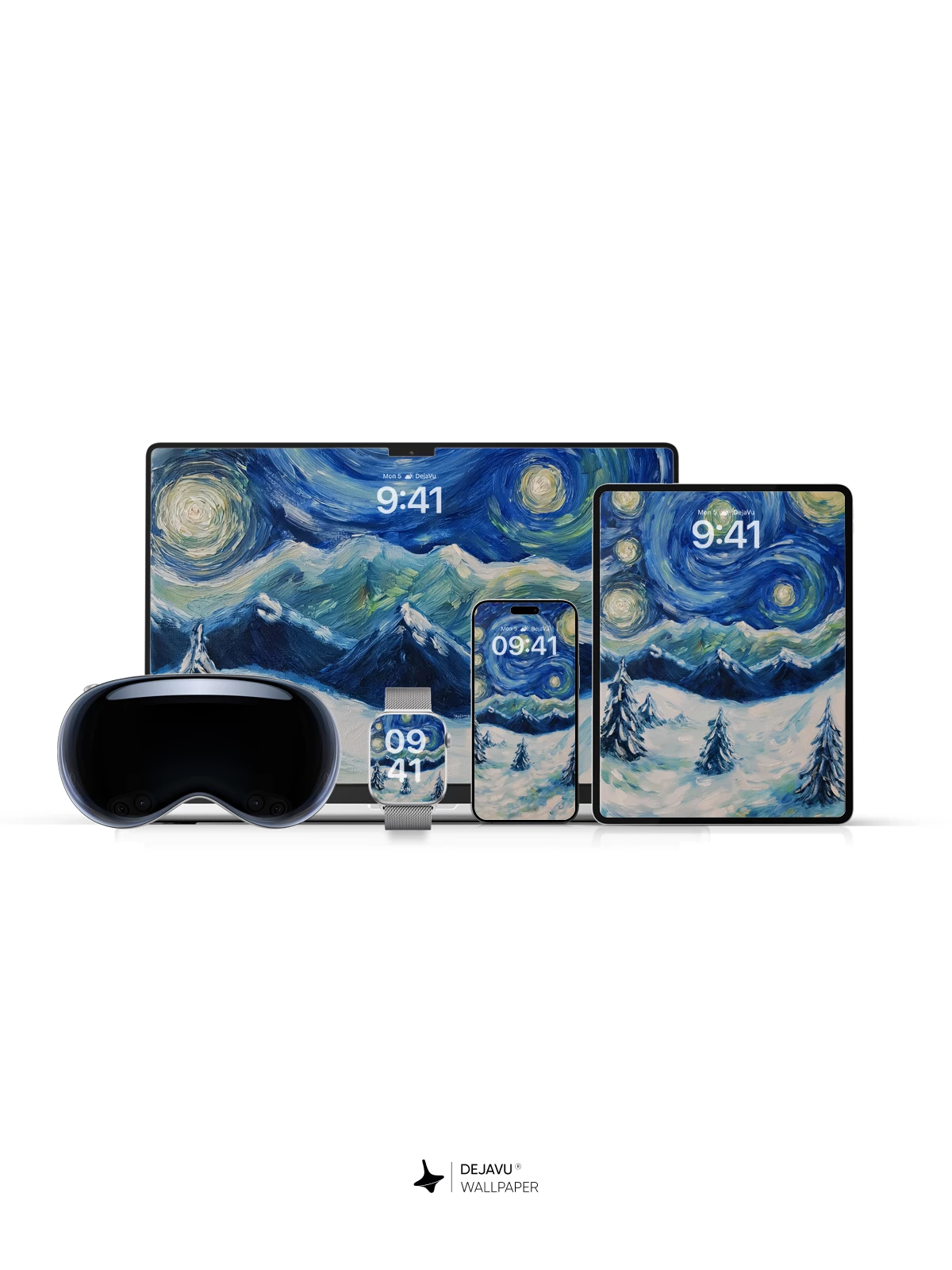 Van Gogh Starry Night Style Winter Landscape 8K Wallpaper