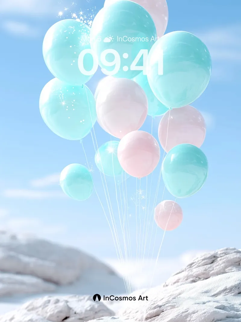 Serene Float Wallpaper with Icy Balloons