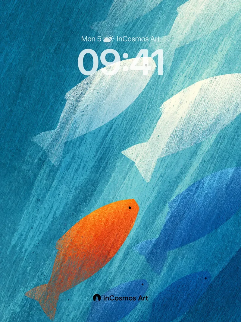 Coral Current Wallpaper with One Brave Fish