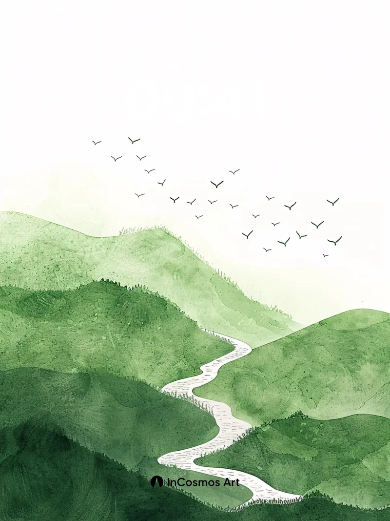 Serene Misty Mountains Wallpaper with Winding Path