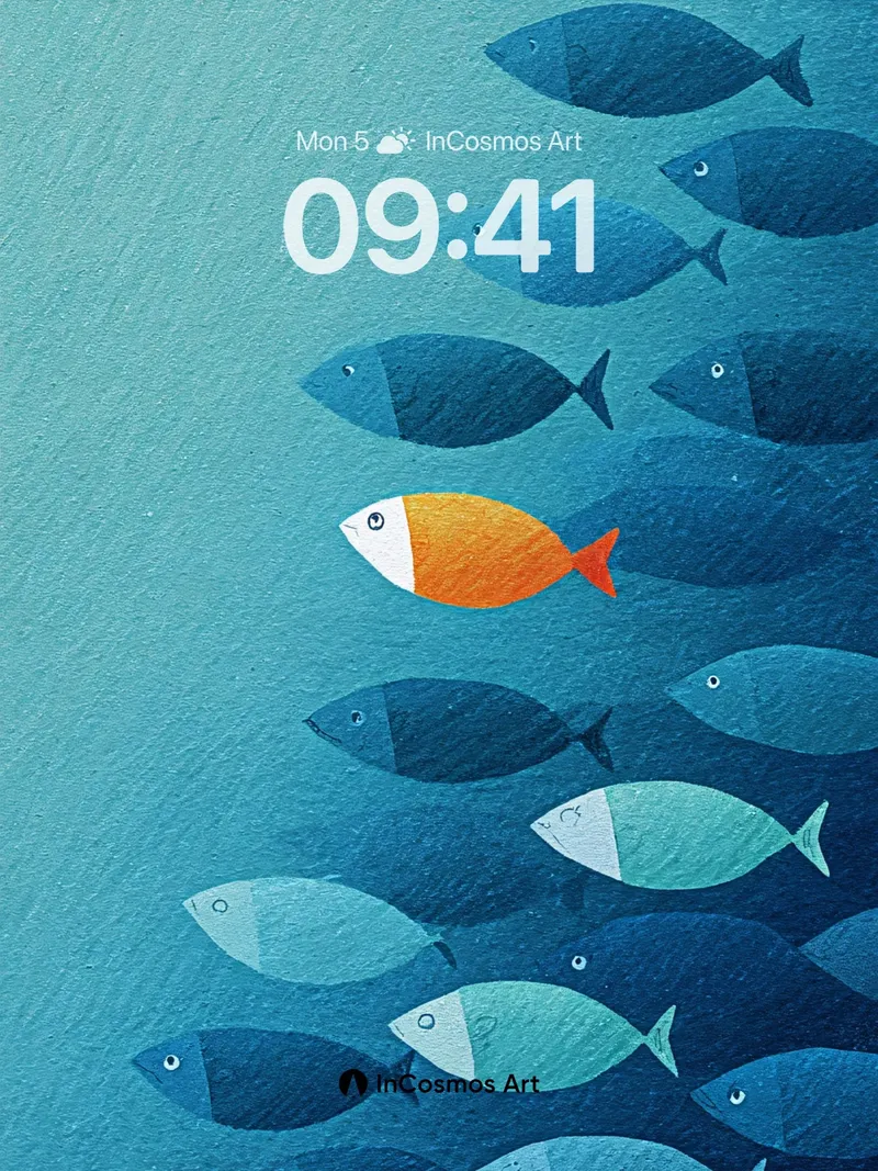 Calm Ocean Swarm Wallpaper with One Orange Fish
