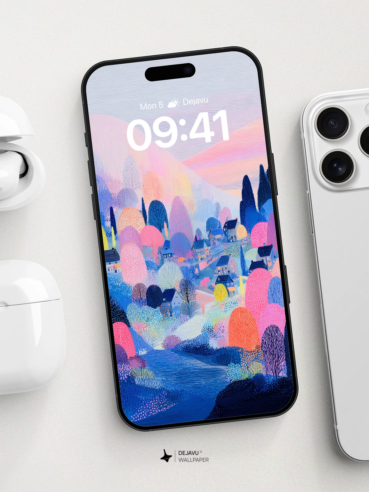 Pastel Dream Village 8K Wallpaper for iPhone and Android