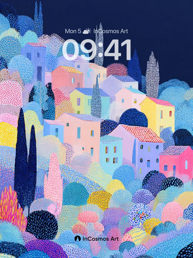 Stippled Village Wallpaper in Pastel Haze