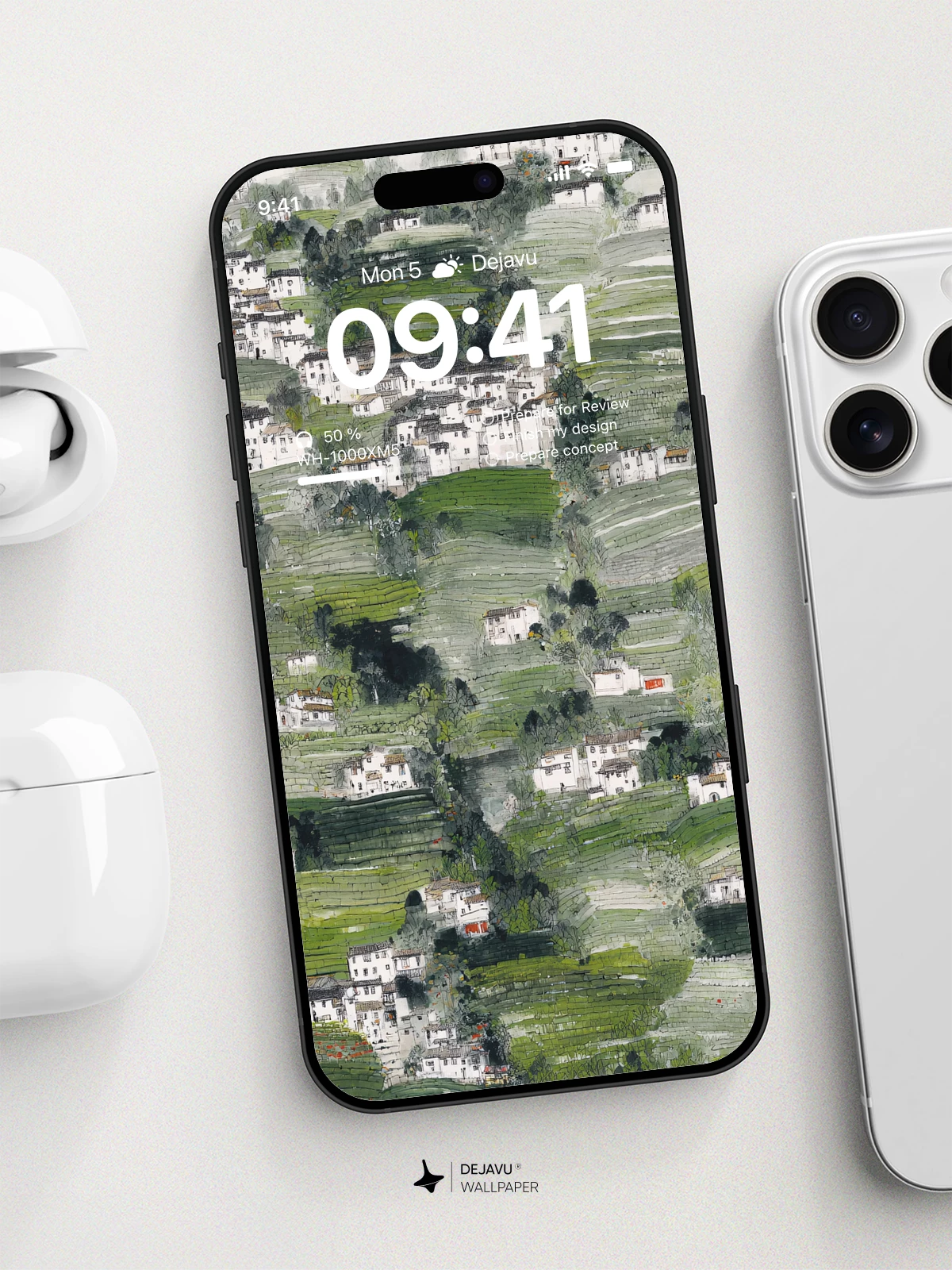 Wuyuan Terraces Ink Painting Wallpaper 8K