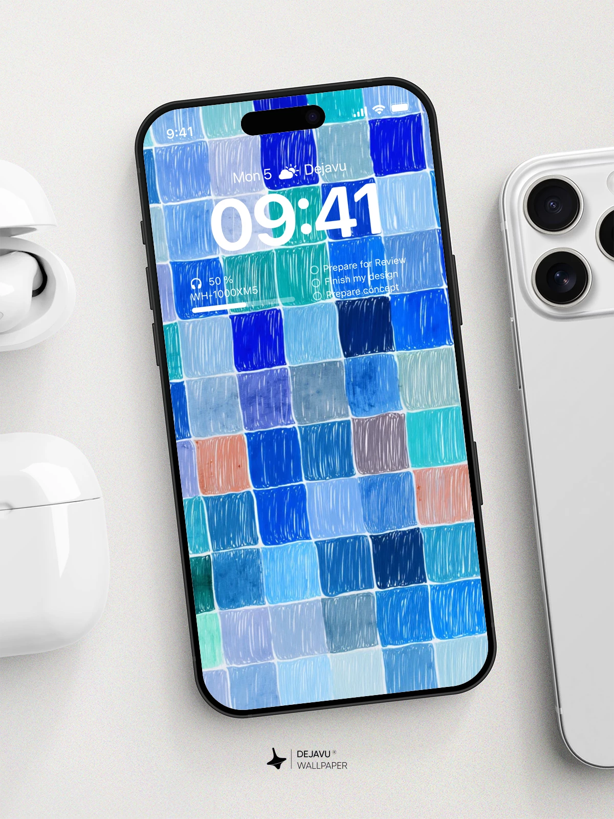 Watercolor Blue Grid Wallpaper 8K