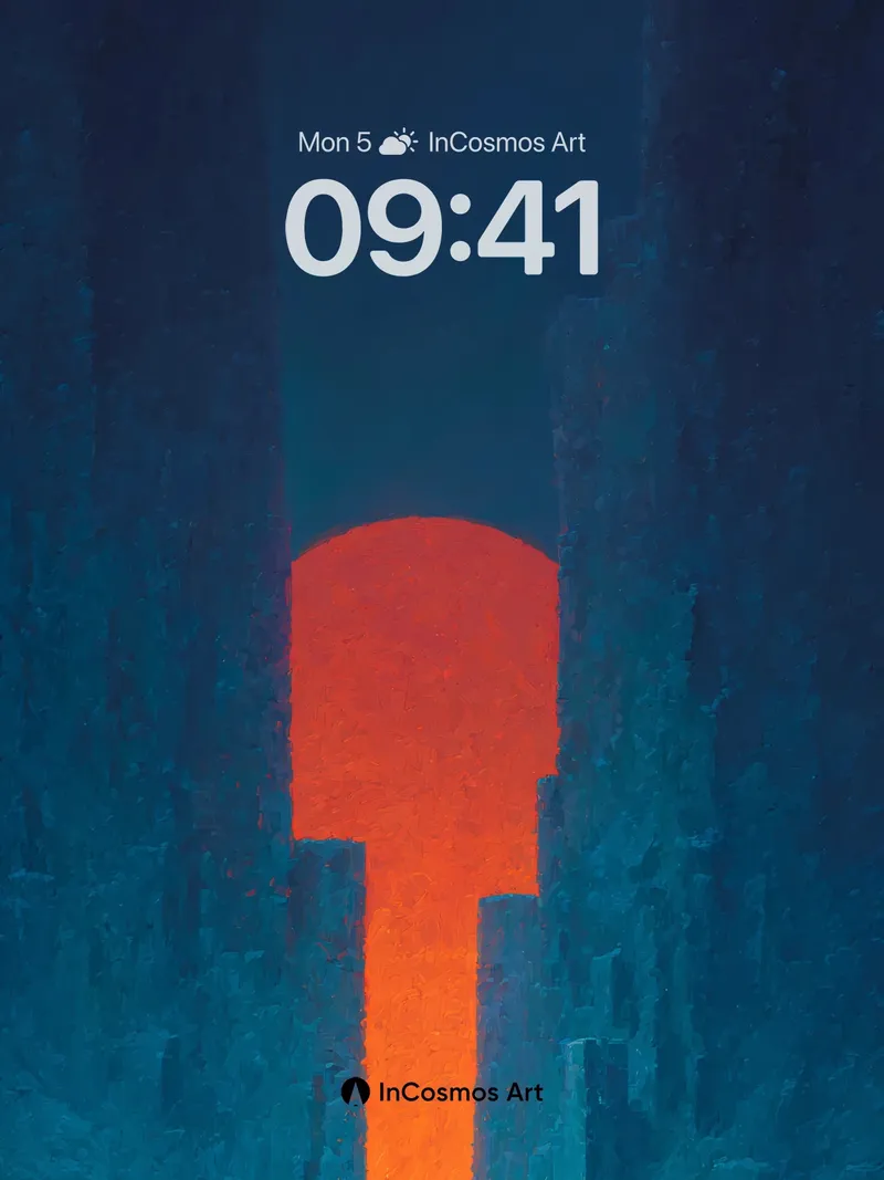 Silent Orange Keyhole Background in Deep Blue