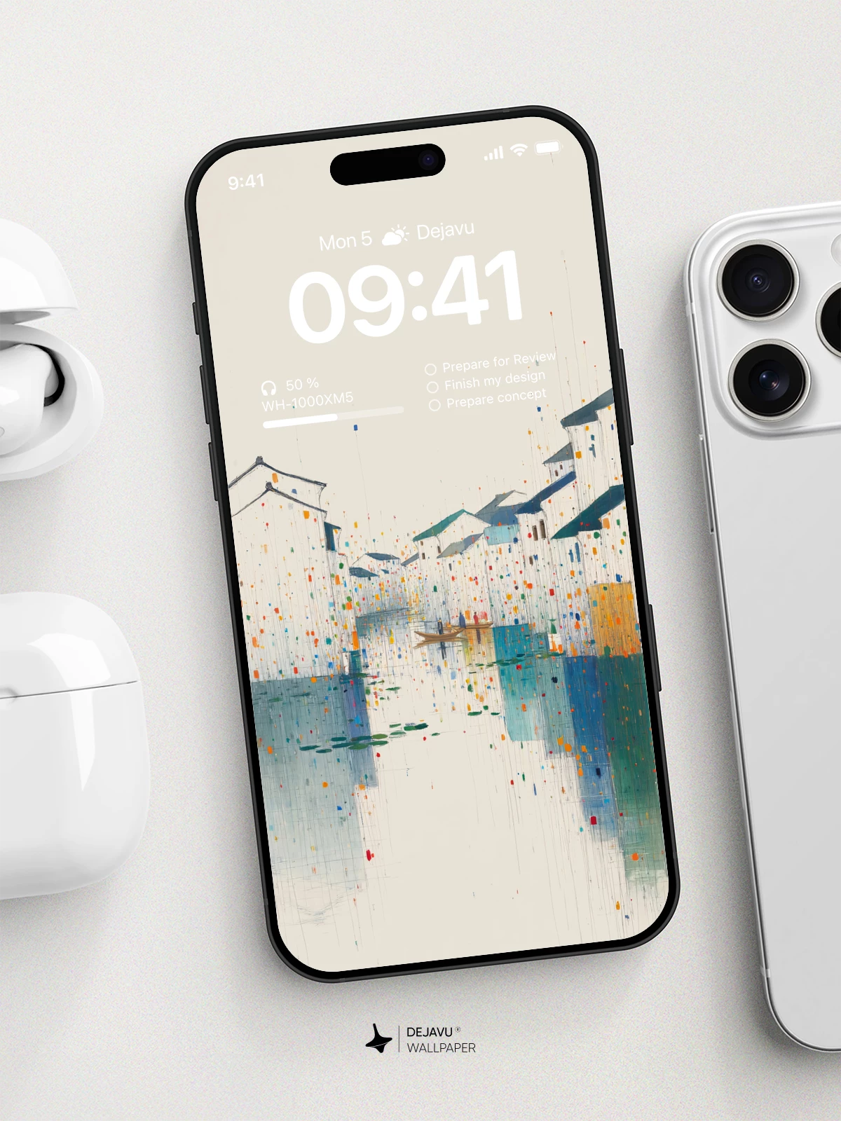 Wu Guanzhong-Inspired Water Town 8K Wallpaper for Phone