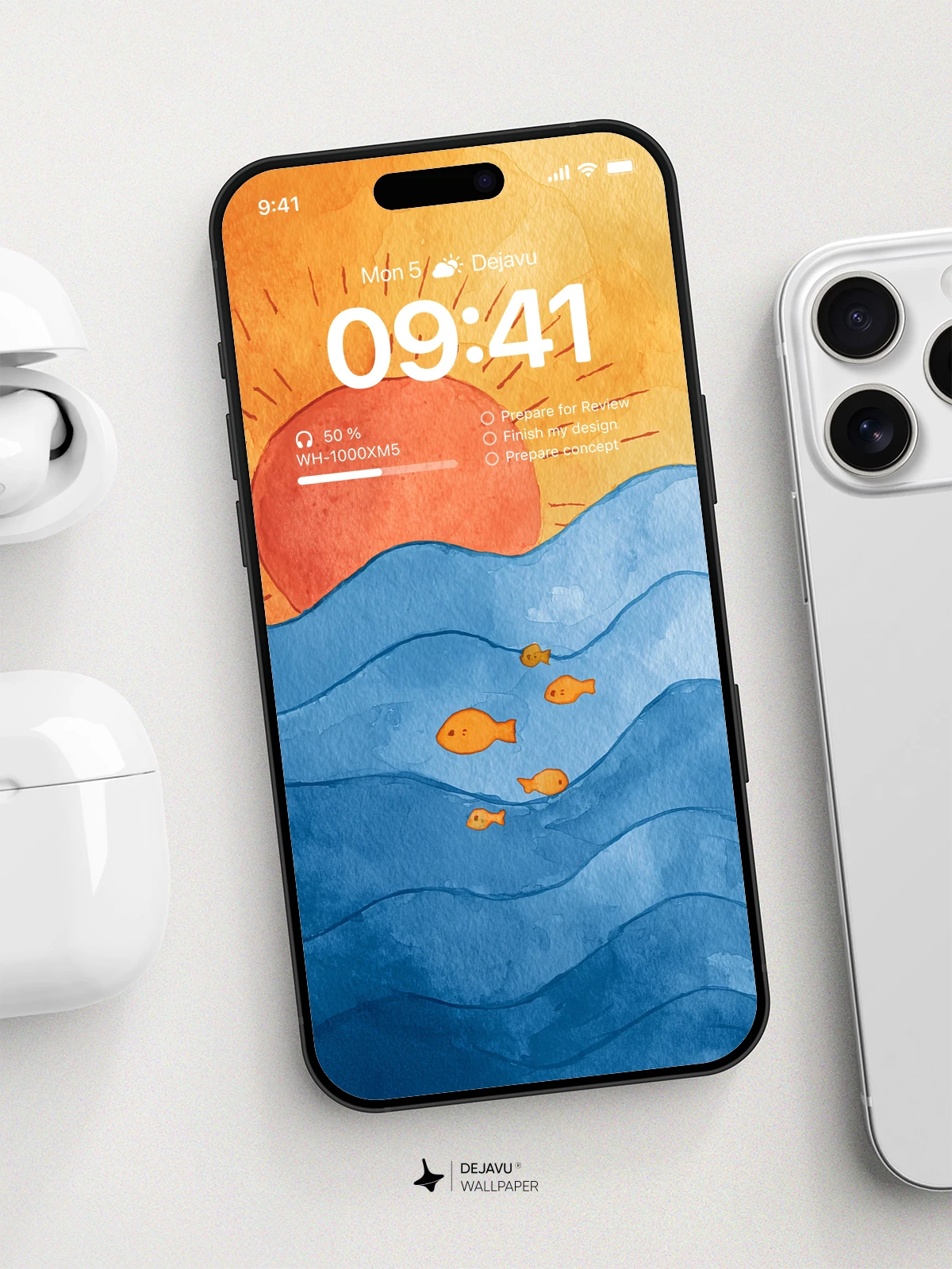 Watercolor Sunset Sea 8K Wallpaper