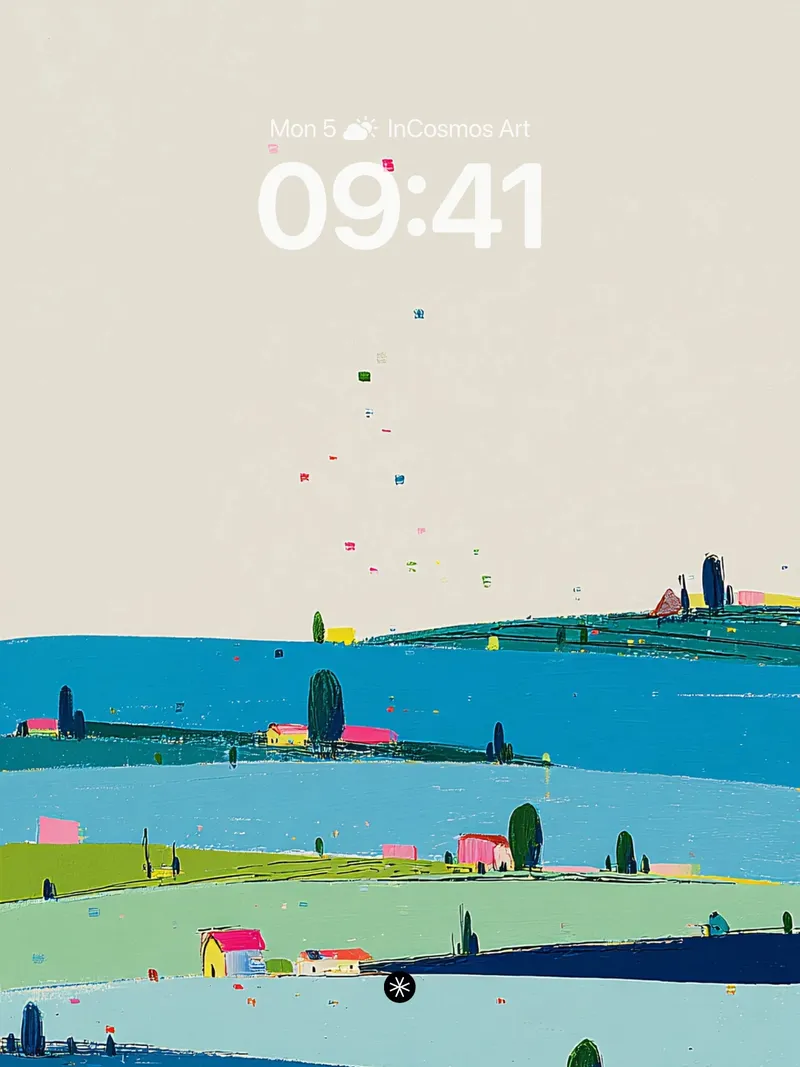 Serene Layered Hills Wallpaper with Floating Accents