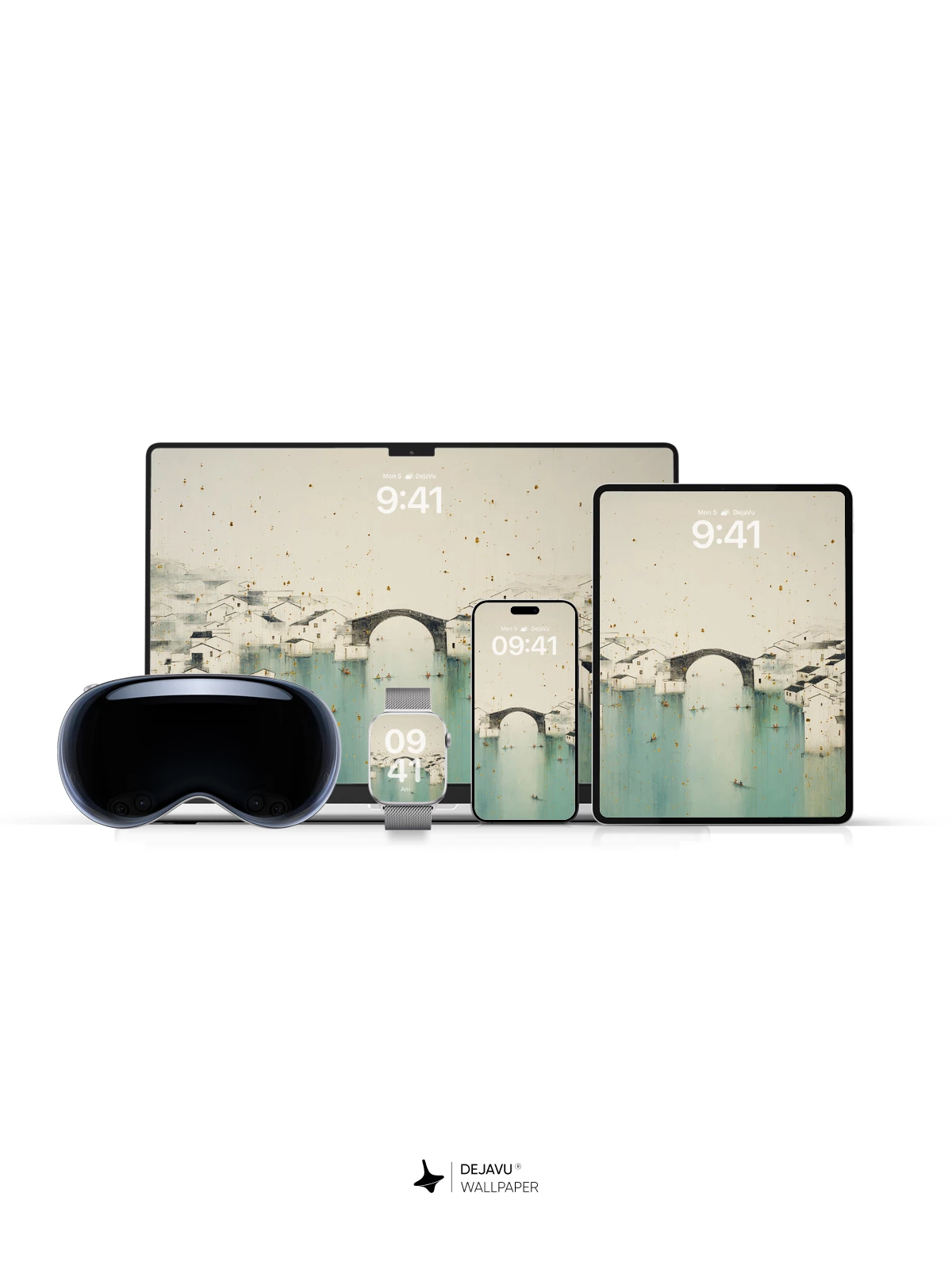 Wu Guanzhong Inspired Water Town Wallpaper 8K