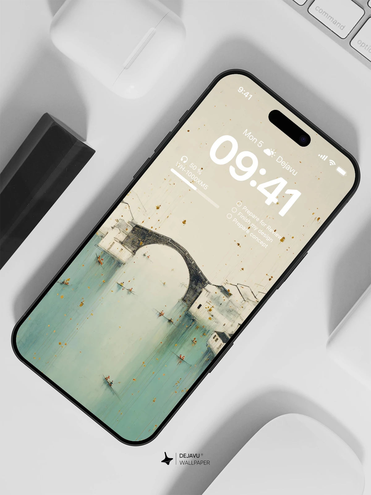 Wu Guanzhong Inspired Water Town Wallpaper 8K