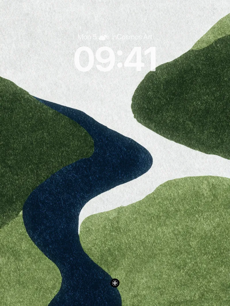 Serene Riverflow Wallpaper with Textured Greens