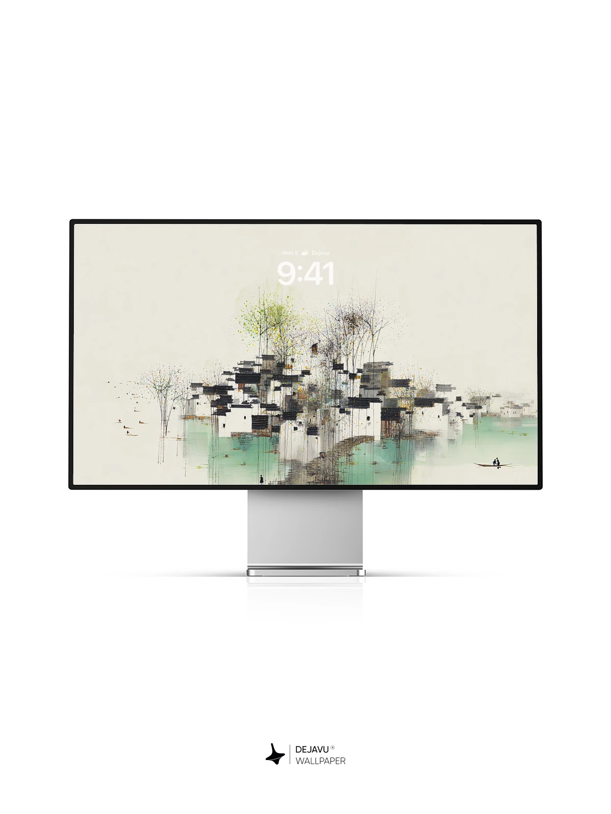 Wu Guanzhong Style Chinese Village 8K Wallpaper