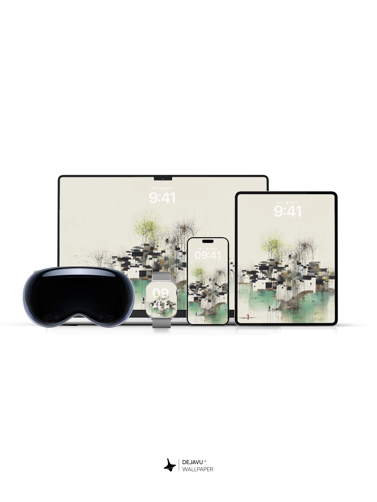 Wu Guanzhong Style Chinese Village 8K Wallpaper