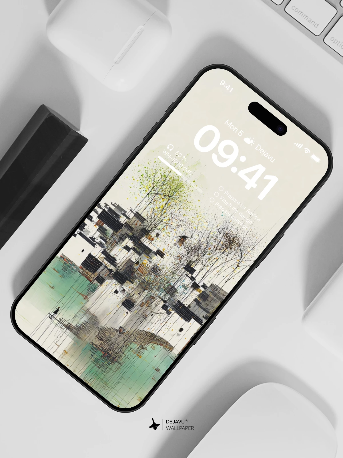 Wu Guanzhong Style Chinese Village 8K Wallpaper