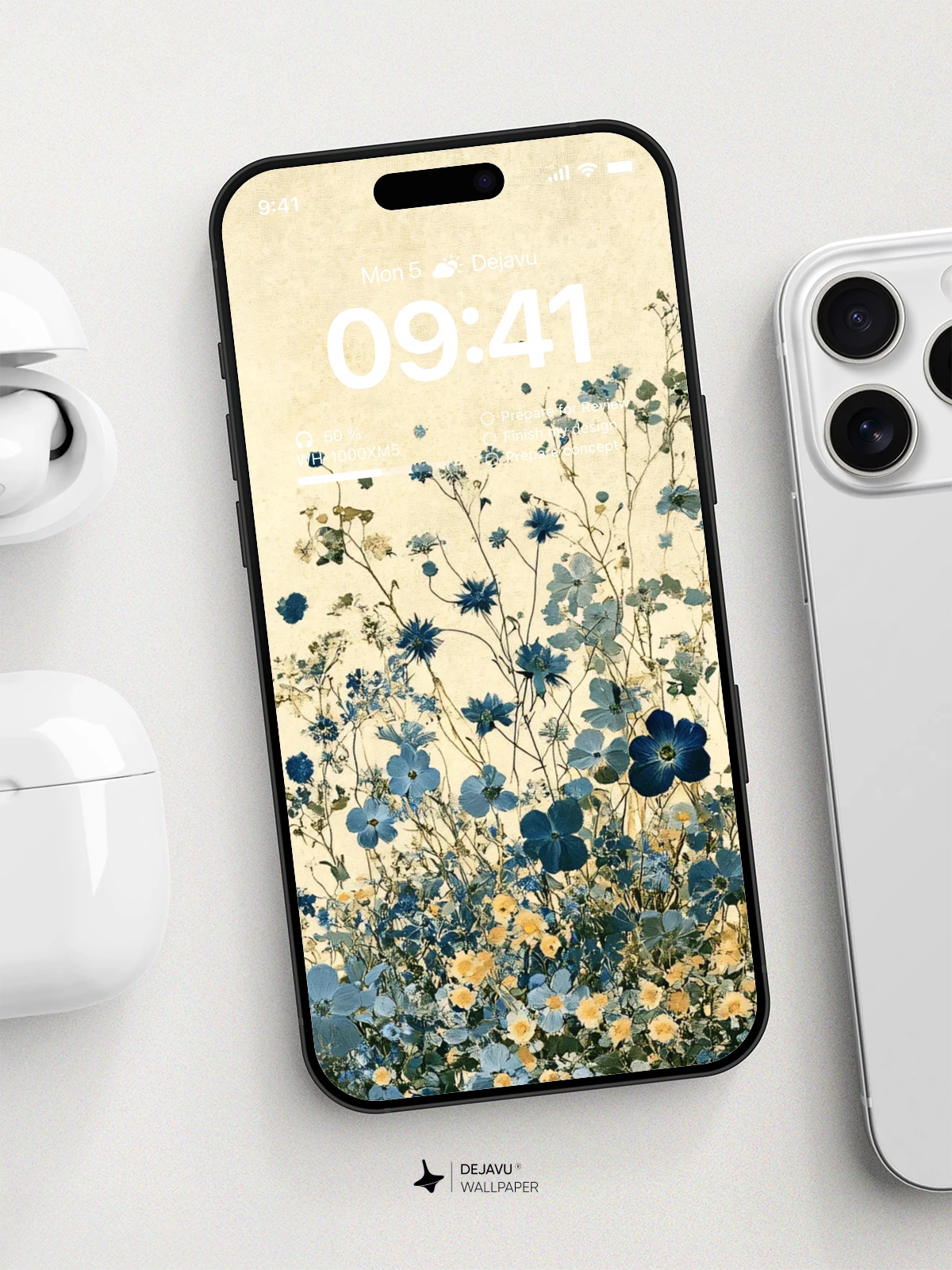 Vintage Blue Floral Wallpaper 8K for iPhone & Android