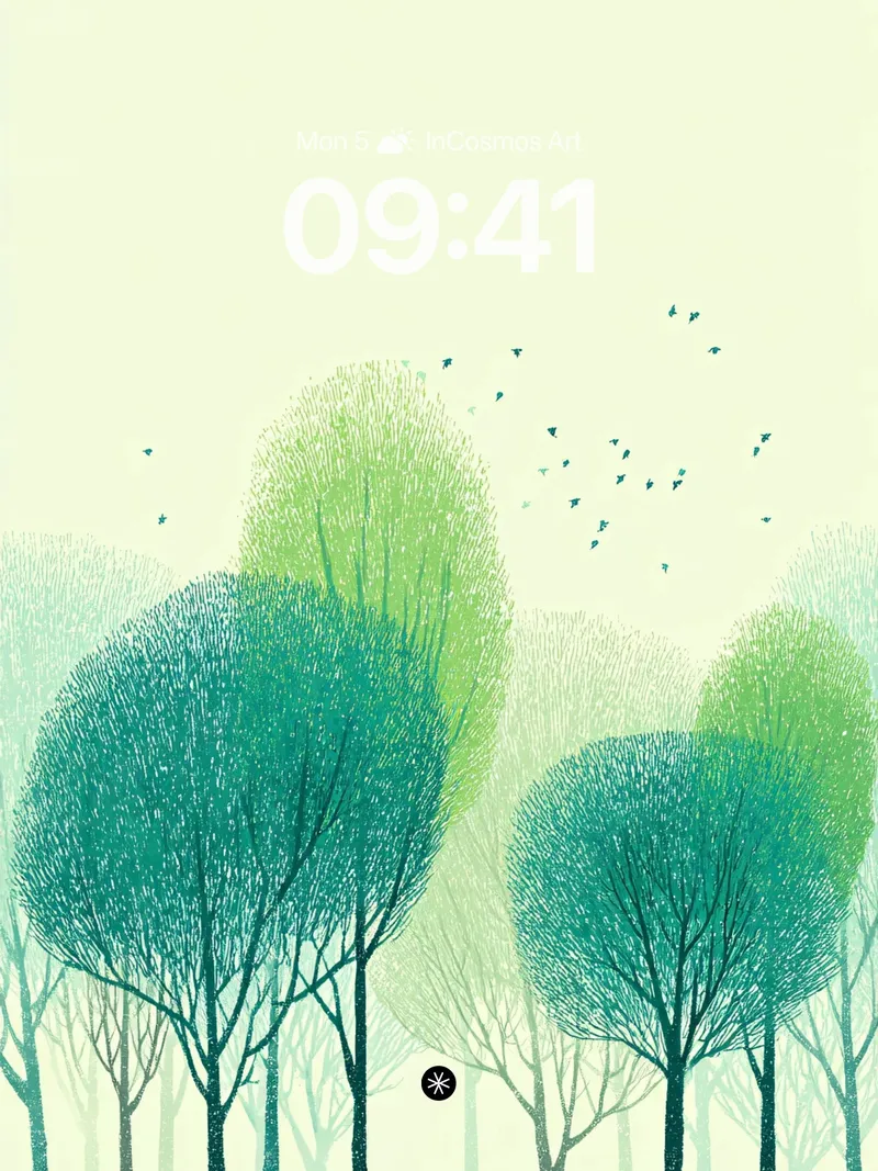Serene Forest Silhouettes Wallpaper with Gentle Spring Breeze