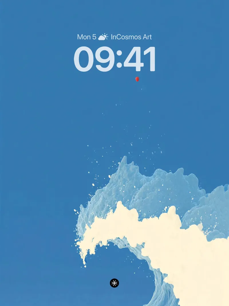 Serene Ocean Wave Wallpaper with Surreal Red Dot Accent