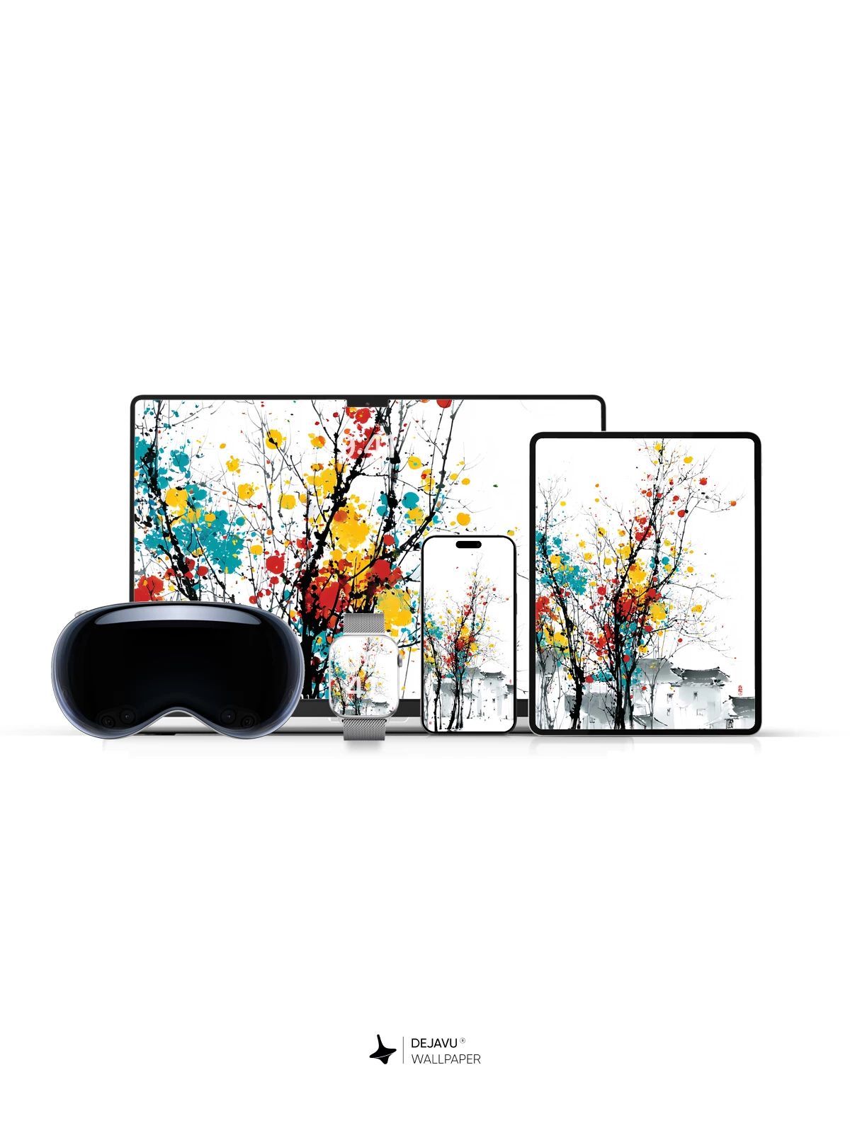 Wu Guanzhong-Inspired Ink Blossoms 8K Wallpaper