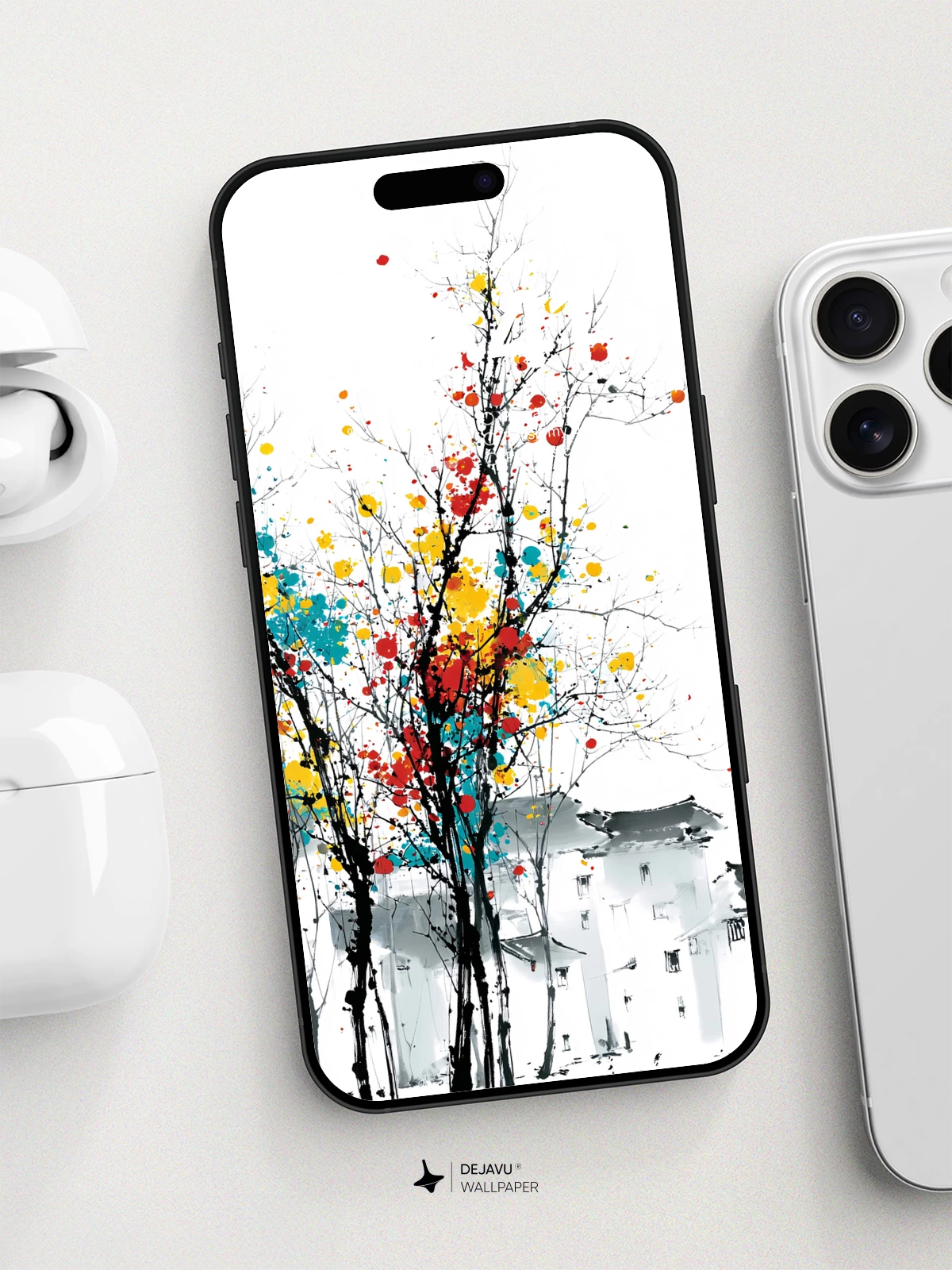 Wu Guanzhong-Inspired Ink Blossoms 8K Wallpaper