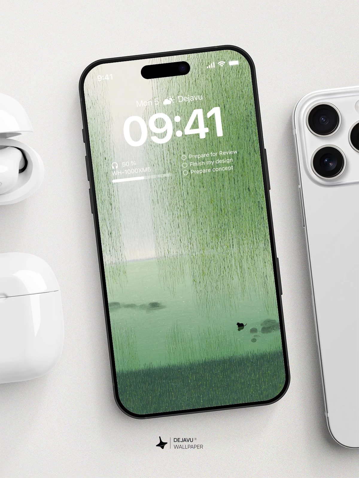 Misty Green Willow Pond 8K Wallpaper
