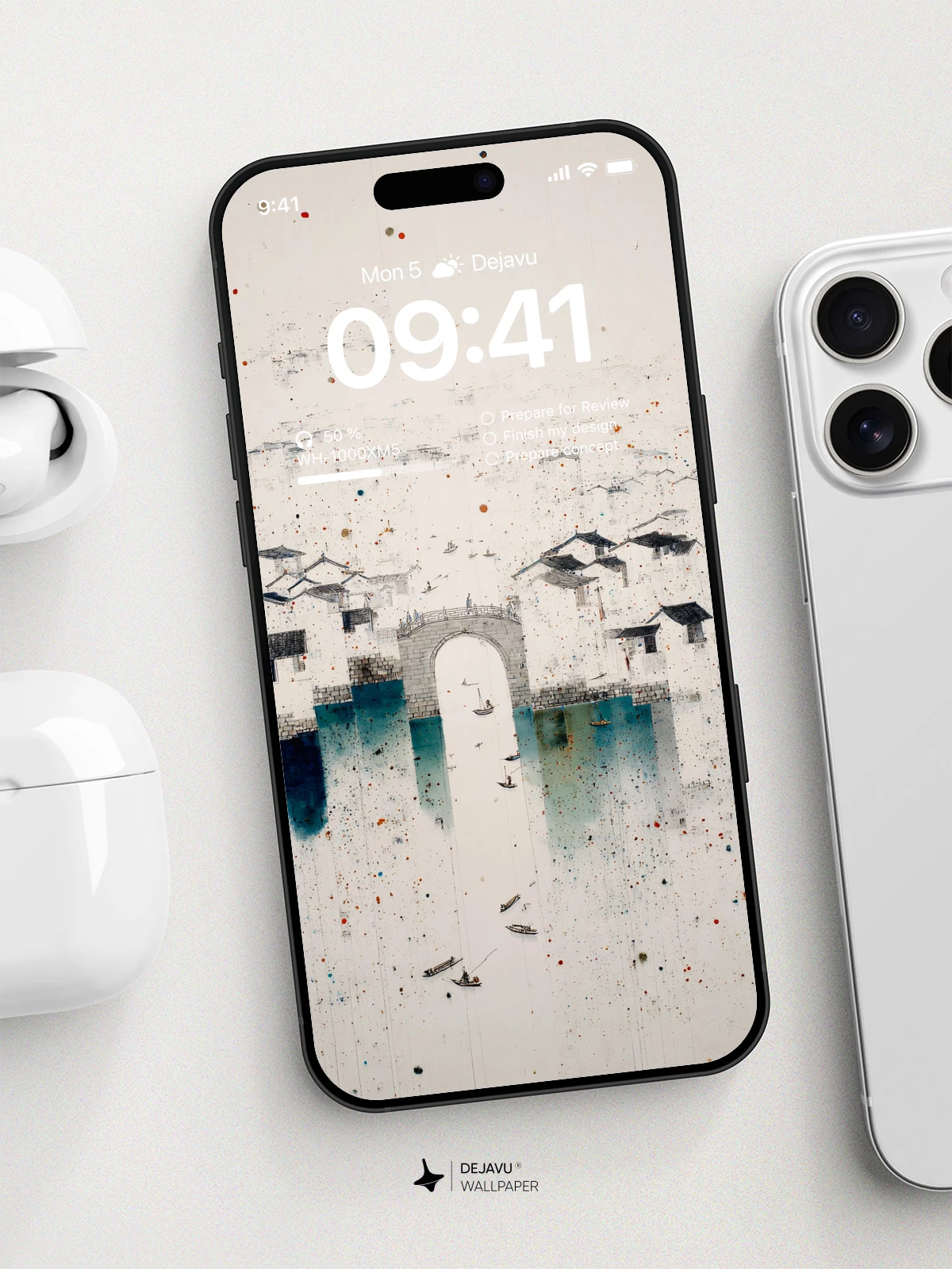 Wu Style Water Town Abstract Ink 8K Wallpaper