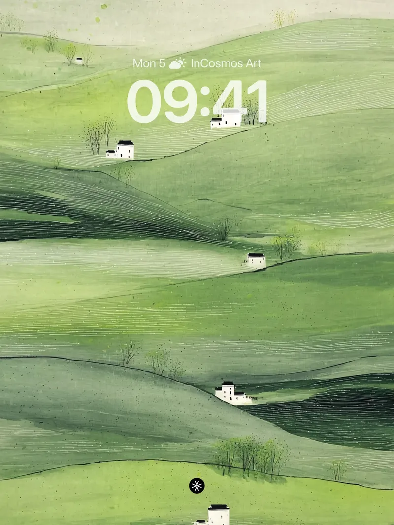 Serene Hillside Wallpaper with Layered Greens