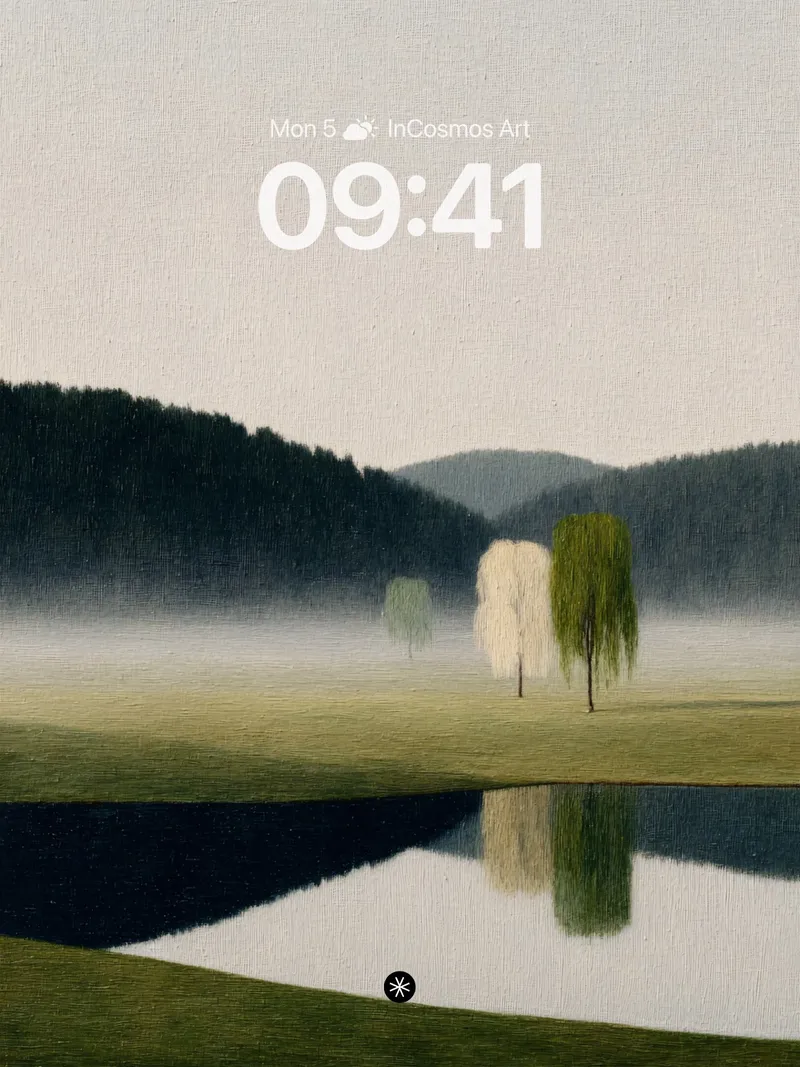 Serene Reflections Wallpaper with Misty Trees