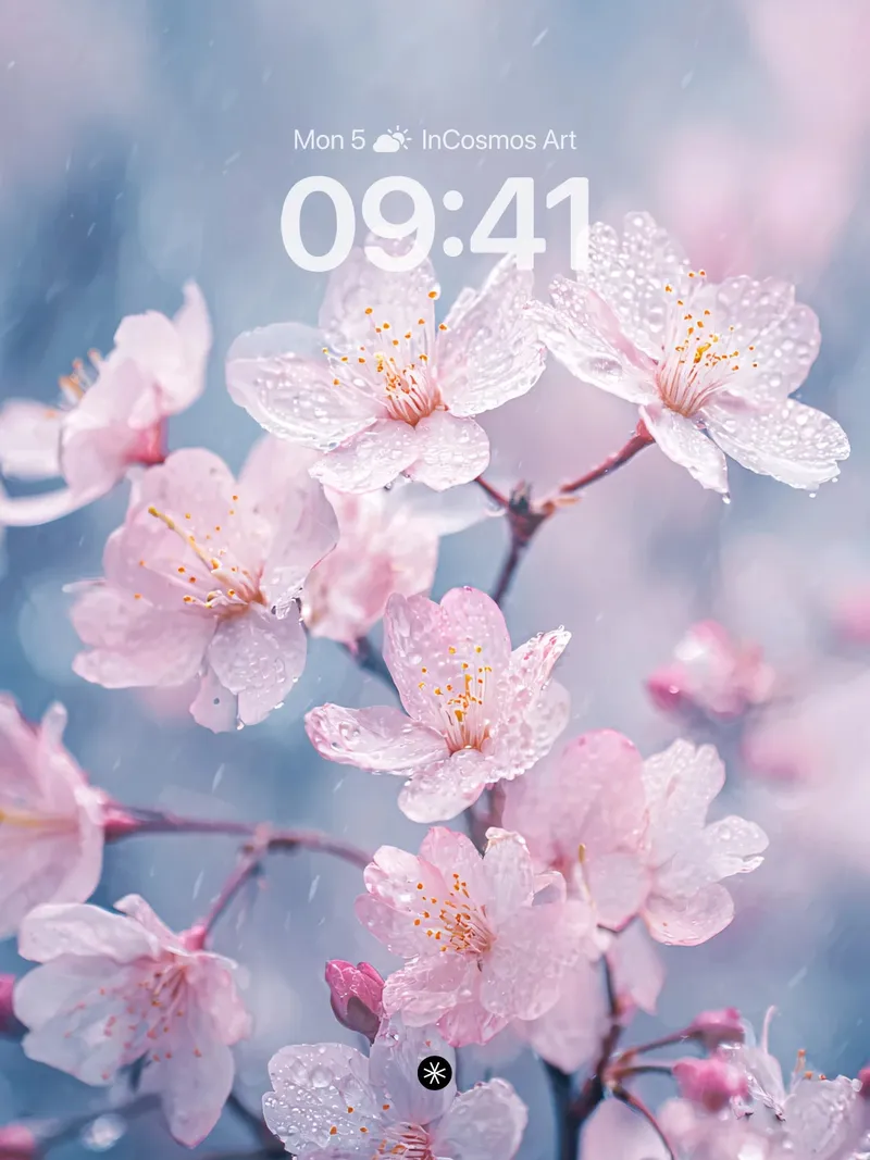 Sakura Rain Wallpaper with Wet Petals