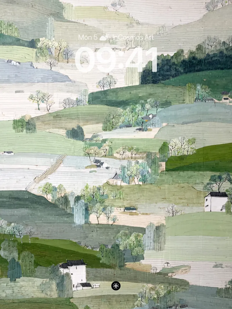 Serene Hillside Wallpaper with Misty Layers