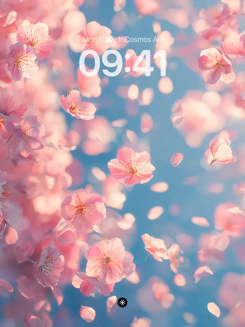 Soft Pink Petal Drift Wallpaper in Sky Haze