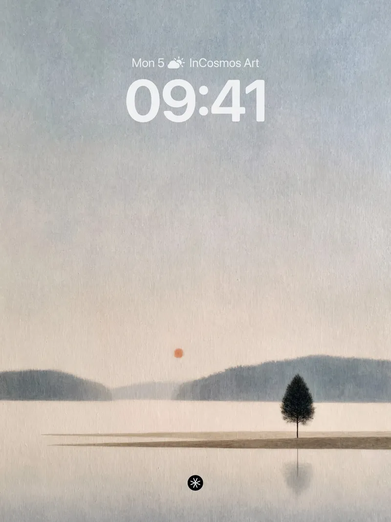 Solitary Tree Horizon Wallpaper in Misty Haze