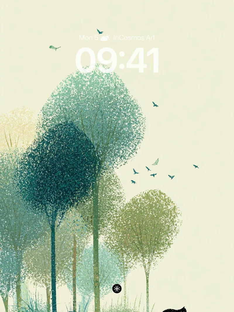 Serene Forest Silhouettes Wallpaper with Autumn Hues