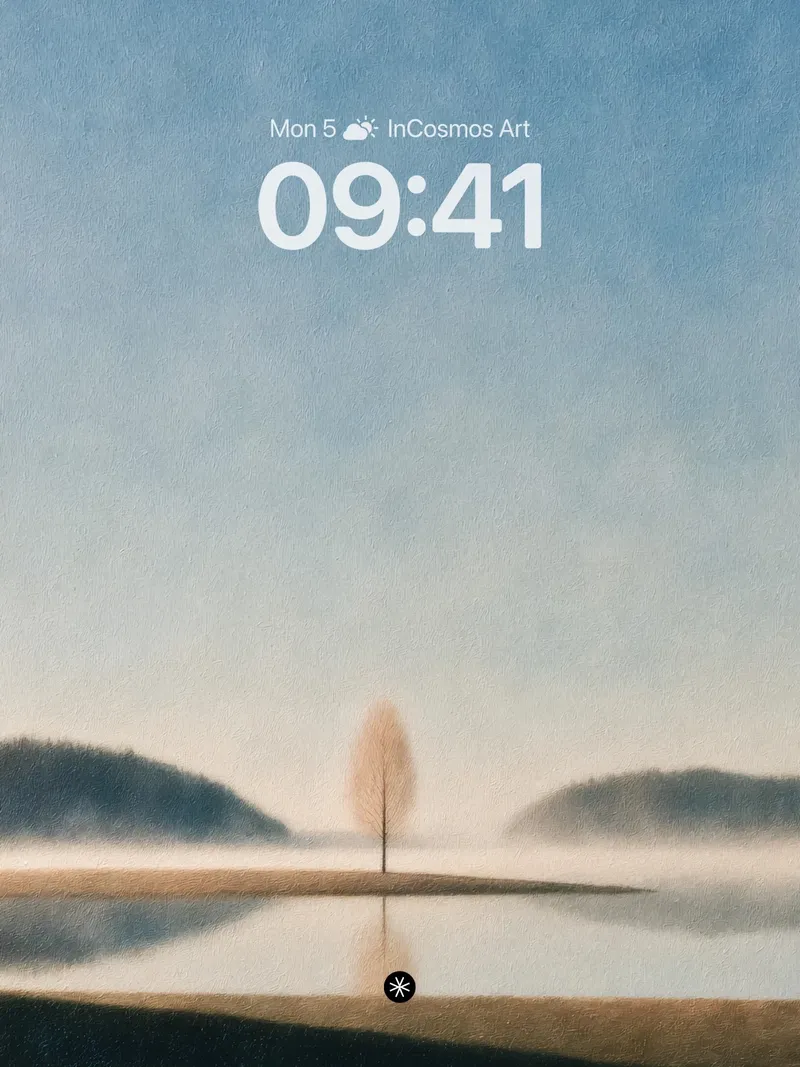Serene Solitude Tree Reflection Wallpaper in Misty Haze