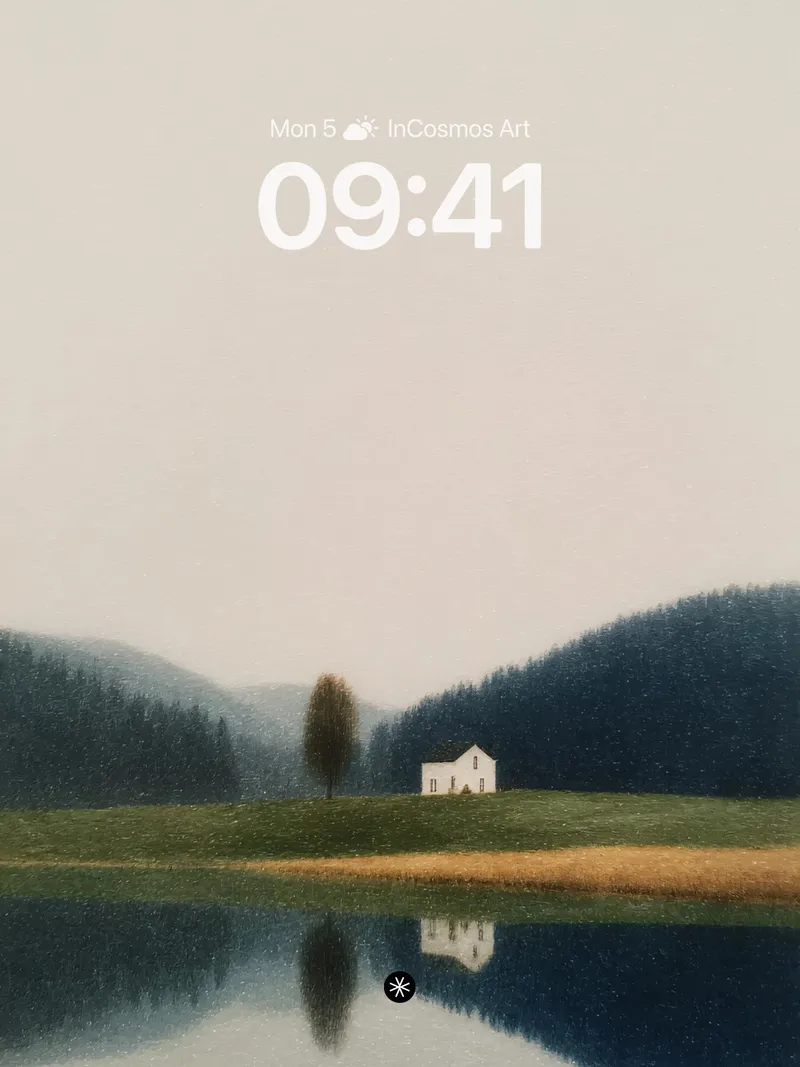 Solitary White House Wallpaper with Misty Lake Reflection