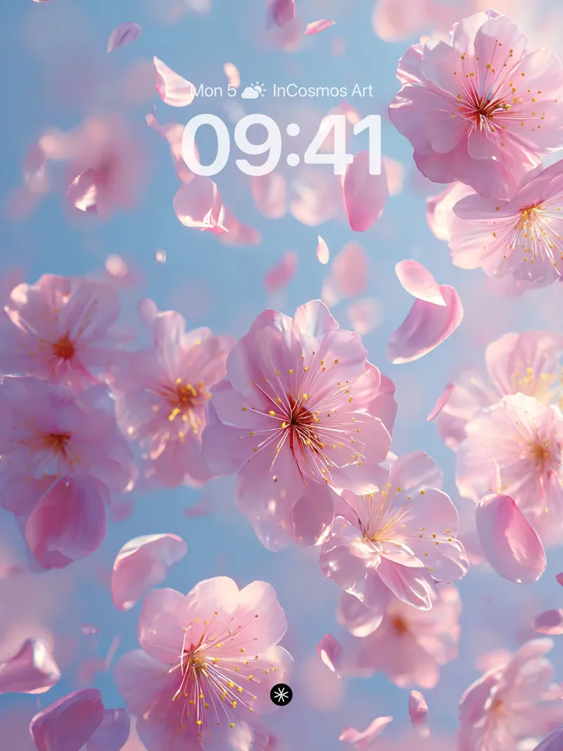 Soft Petal Drift Wallpaper in Pale Sky