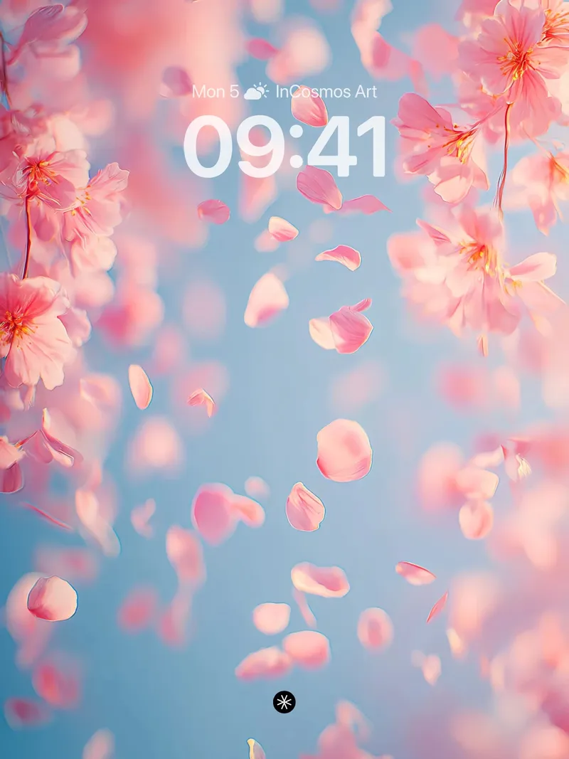 Soft Pink Petal Drift Wallpaper in Sky Haze