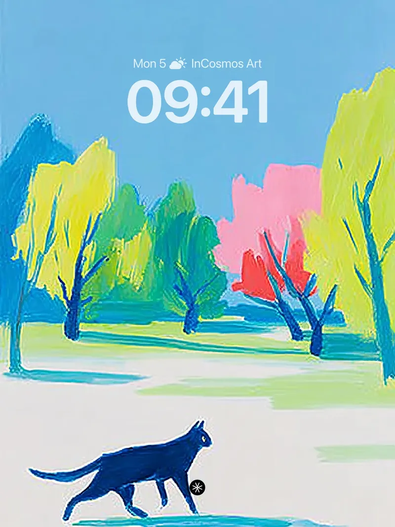 Serene Spring Stroll Wallpaper with Midnight Cat