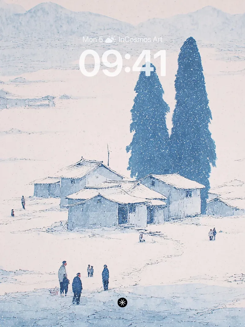 Serene Snowfall Village Wallpaper