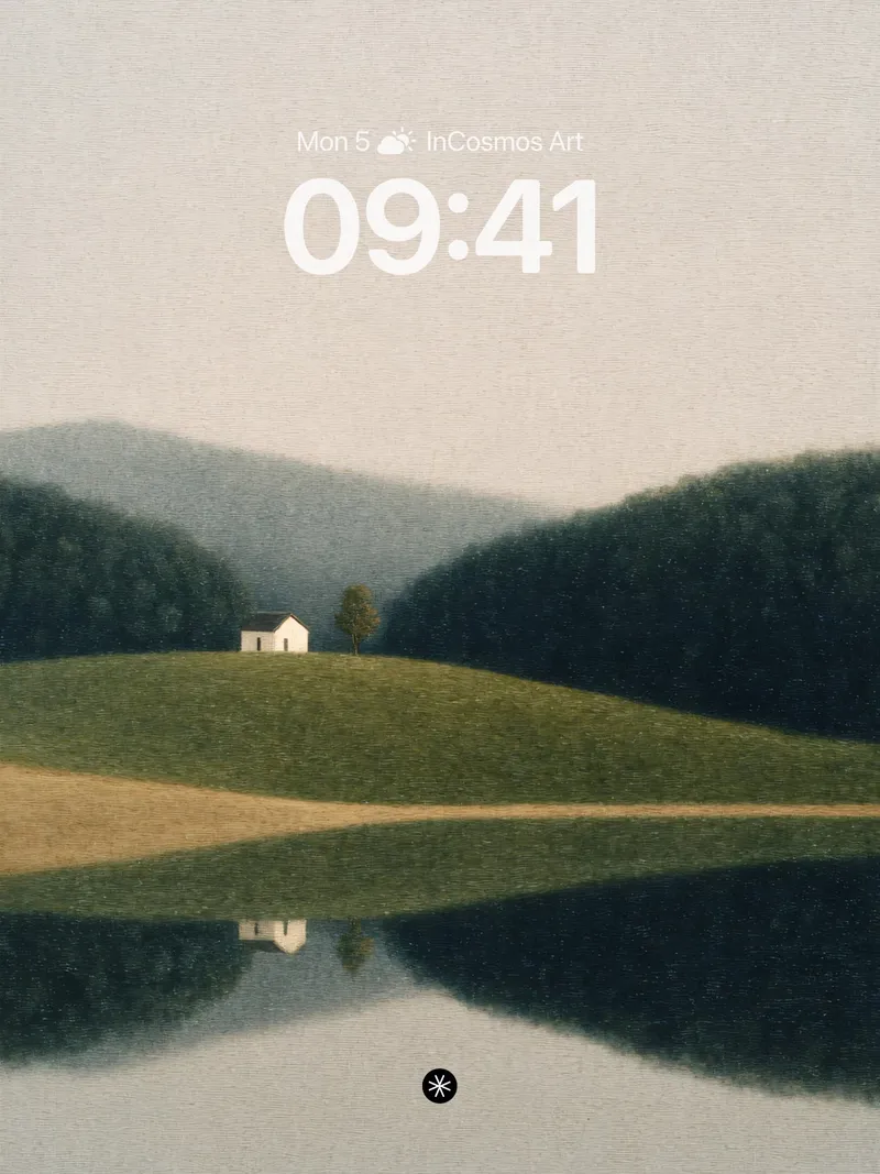 Serene Lake Reflection Wallpaper with Misty Hills