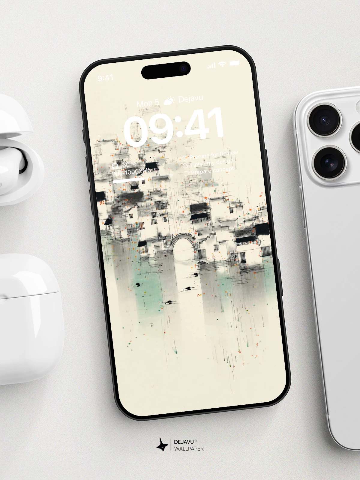 Wu Guanzhong Style Ink Village Wallpaper 8K