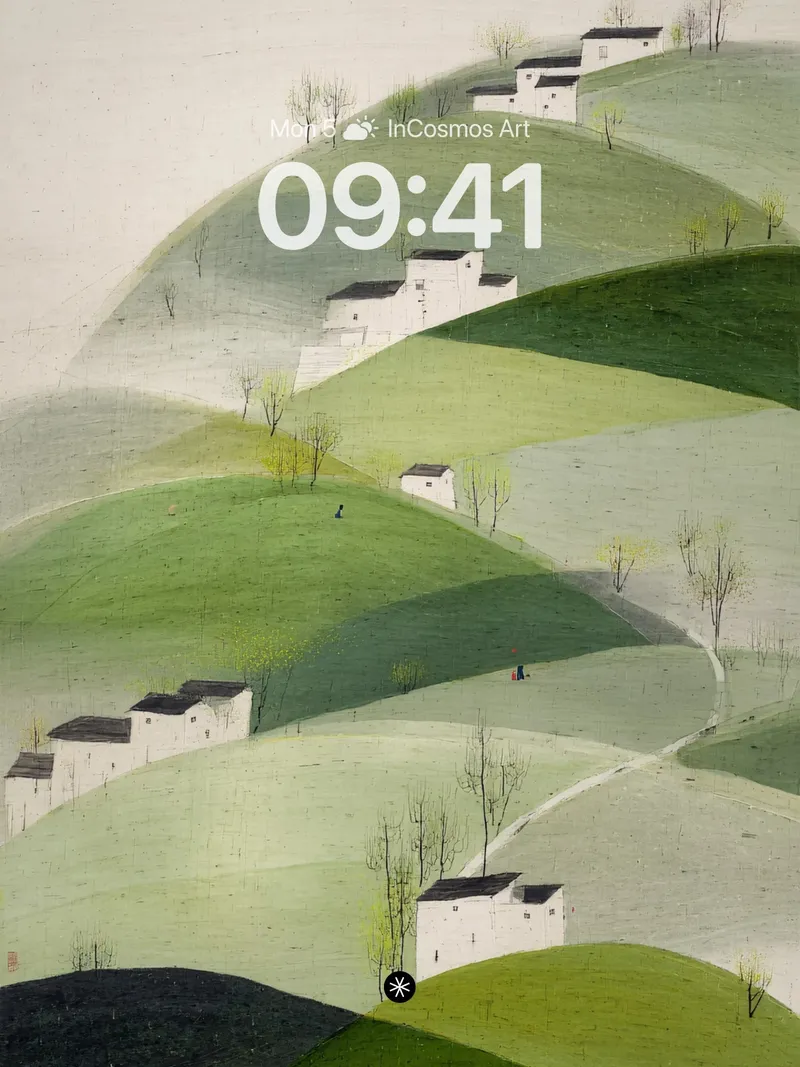 Serene Hillside Villages Wallpaper in Soft Haze