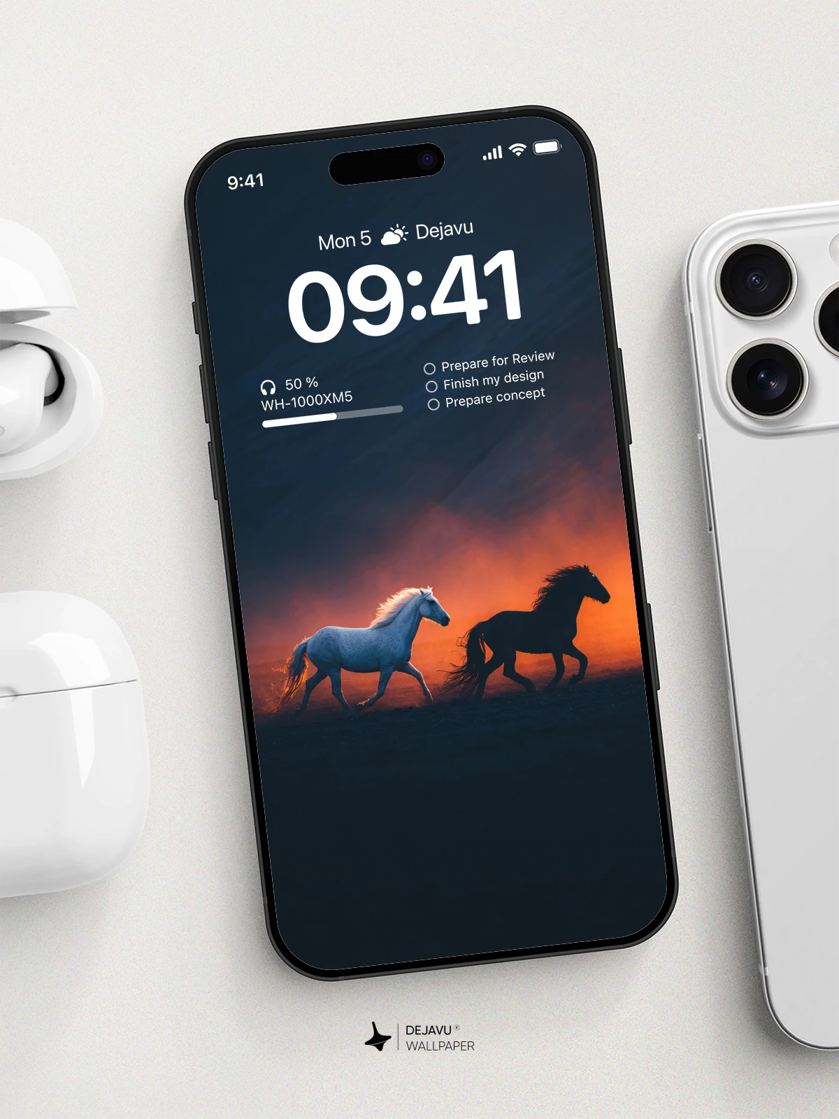 White and Black Horses Running in Fire Wallpaper 8K