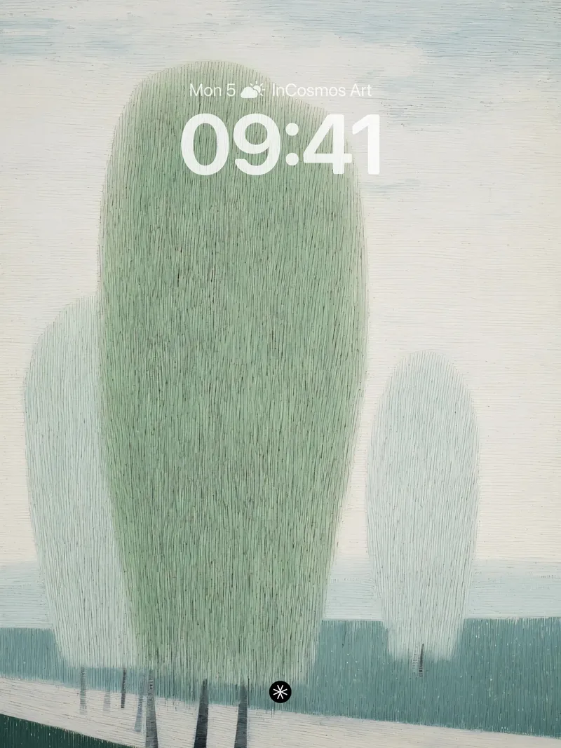 Serene Green Mist Wallpaper with Solitary Cat