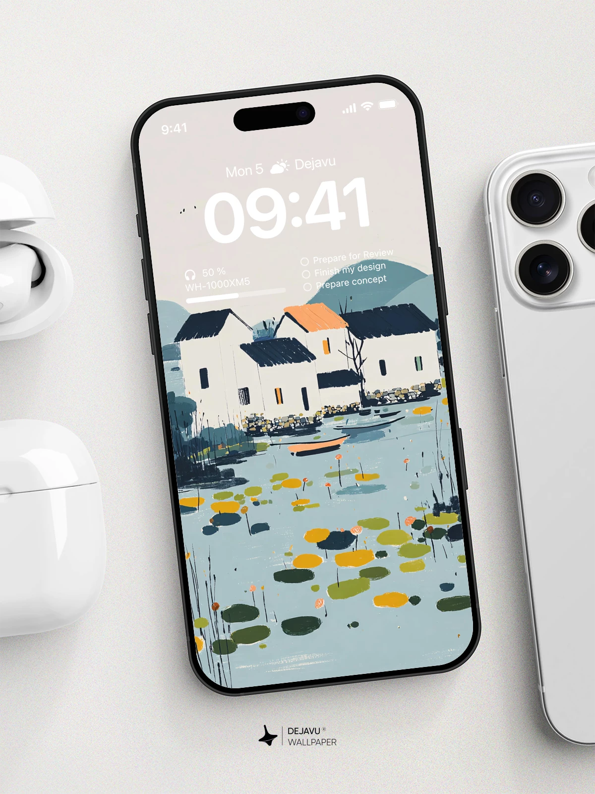 Tranquil Lakeside Village 8K Wallpaper