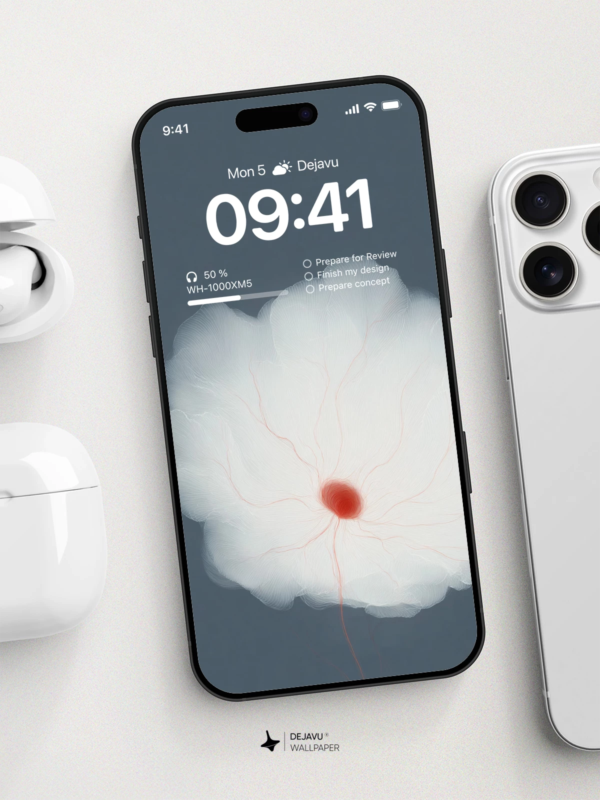 White Bloom with Red Veins 8K Wallpaper for iPhone & Android