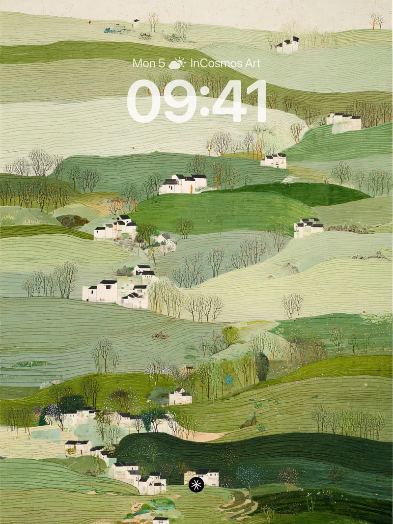 Serene Hillside Pastures Wallpaper in Layered Greens