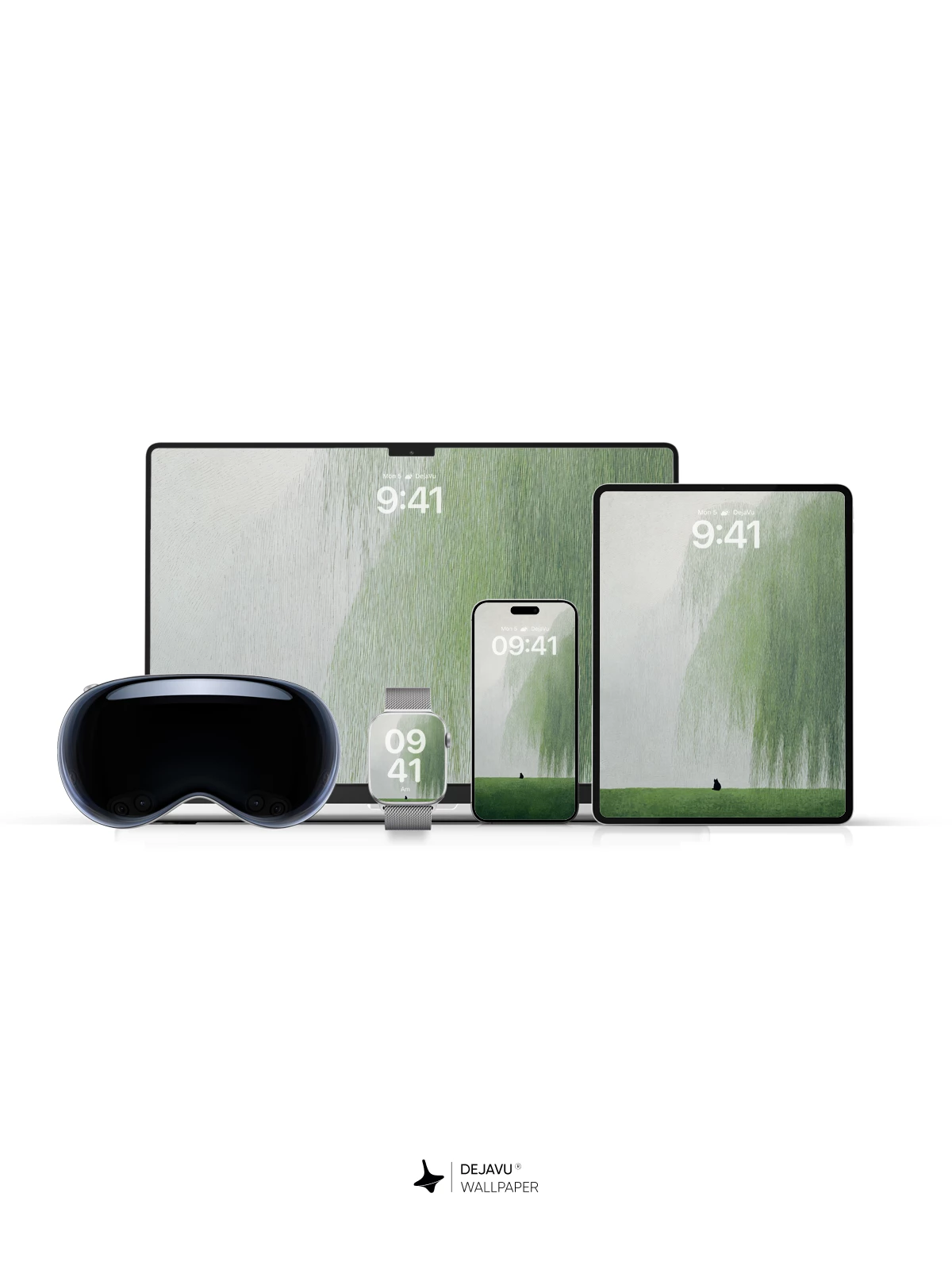 Solitude in the Rain: Minimalist Green Willow Wallpaper 8K